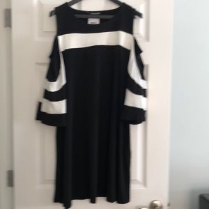 Nina Leonard, black white dress